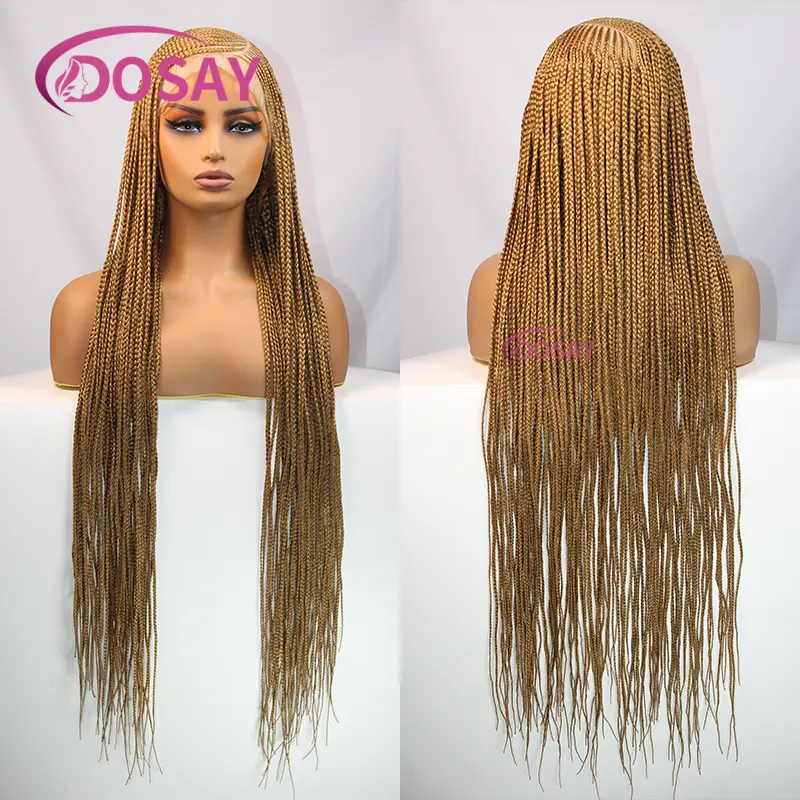 36" Blonde Cornrow Braided Wigs for Black Women Synthetic Side Part Box Braided Wig Full Lace Front Wig Faux Locs Godness Wig