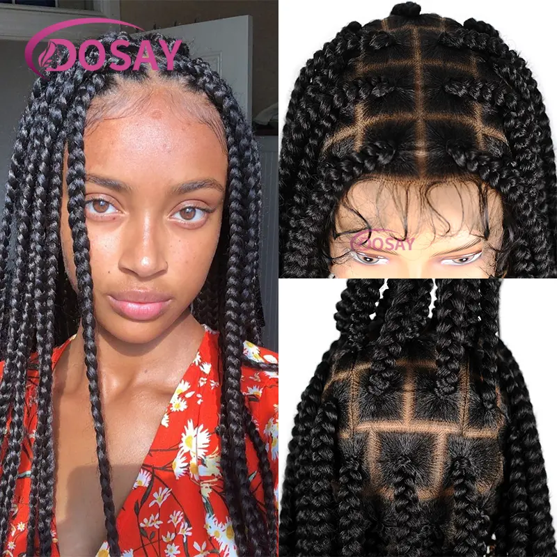 36 Inches Synthetic Cornrow Braided Wigs for Black Women with Baby Hair Lace Front Wigs Box Braids Wig Daily Use