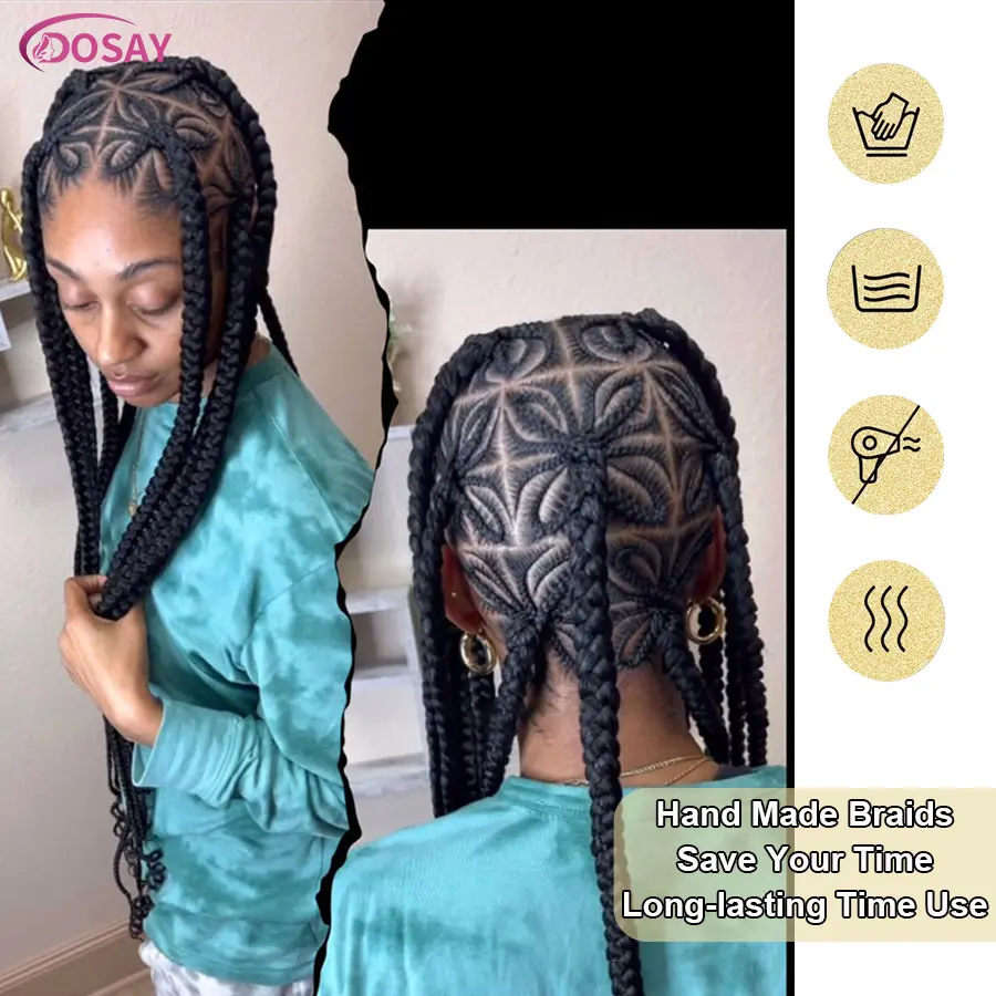 Synthetic Handtied 360 Full Lace Wig Flower Style Cornrow Braided Wigs With Baby Hair Knotless Box Fulani Braids For Black Women