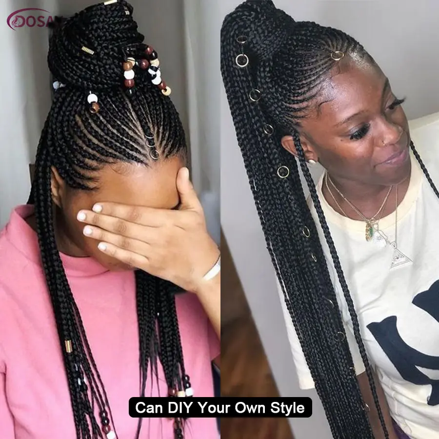 Red Burgundy Synthetic Full Lace Braided Wigs Goddess Fulani Cornrows Braids Wig Black Women Box Knotless Braids Front Wigs 32''