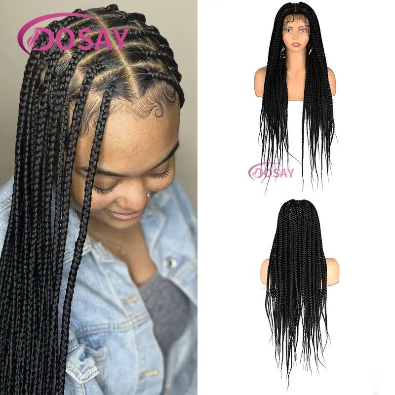 36 Inches Synthetic Cornrow Braided Wigs for Black Women with Baby Hair Lace Front Wigs Box Braids Wig Daily Use