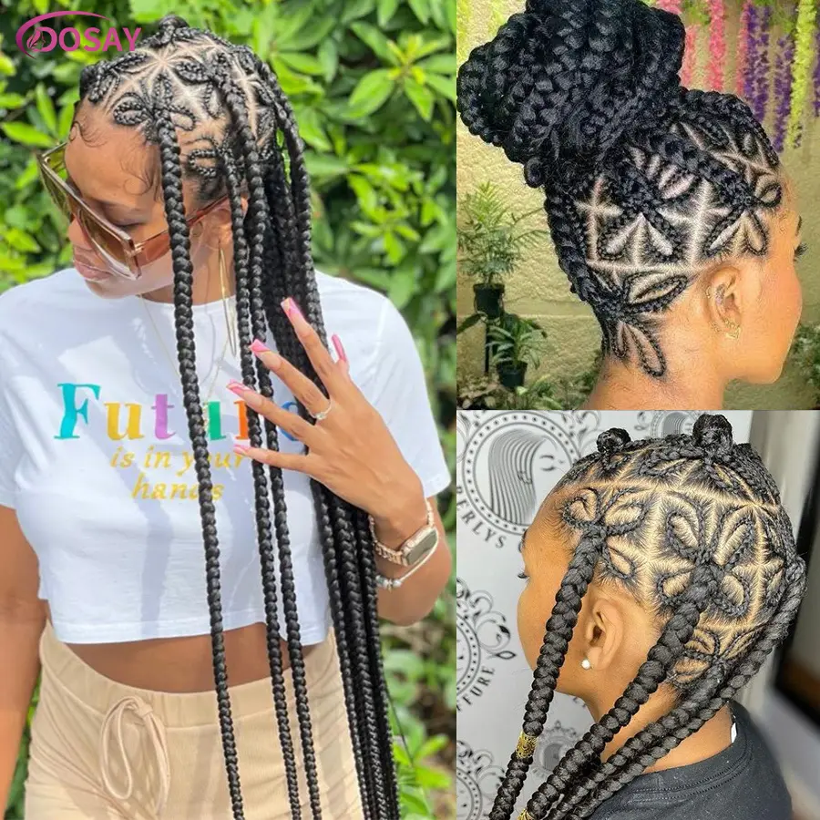 Synthetic Handtied 360 Full Lace Wig Flower Style Cornrow Braided Wigs With Baby Hair Knotless Box Fulani Braids For Black Women