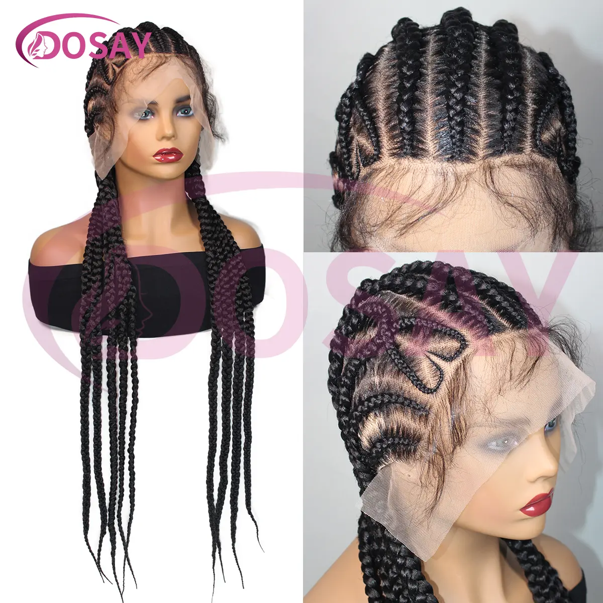 36Inch Heart Full Lace Knotless Box Braided Wig for Women - Synthetic Cornrow Box Style Braided Wig for Daily Use