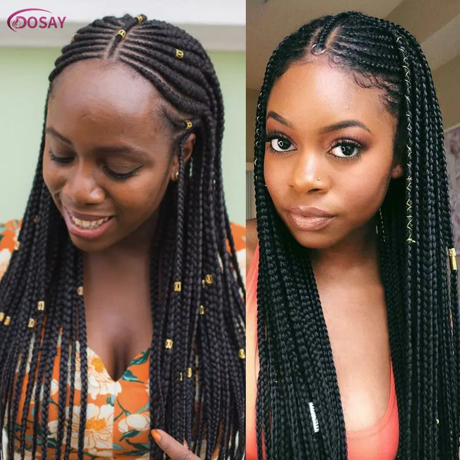 Red Burgundy Synthetic Full Lace Braided Wigs Goddess Fulani Cornrows Braids Wig Black Women Box Knotless Braids Front Wigs 32''