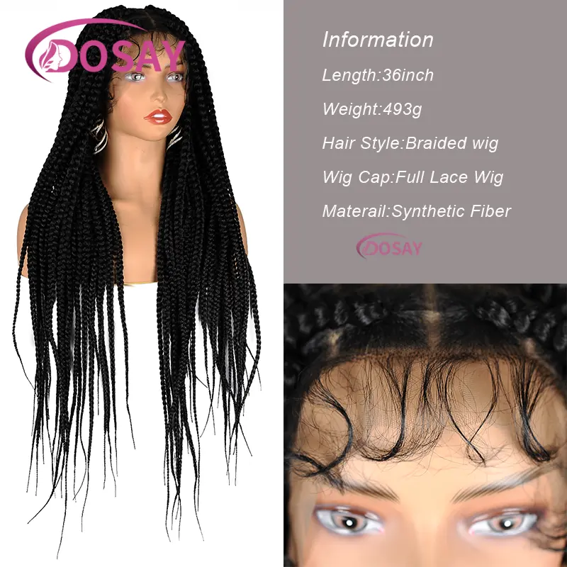 36 Inches Synthetic Cornrow Braided Wigs for Black Women with Baby Hair Lace Front Wigs Box Braids Wig Daily Use