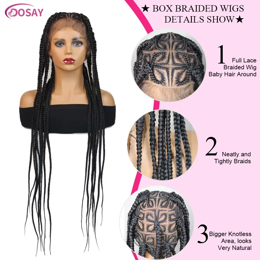 Synthetic Handtied 360 Full Lace Wig Flower Style Cornrow Braided Wigs With Baby Hair Knotless Box Fulani Braids For Black Women