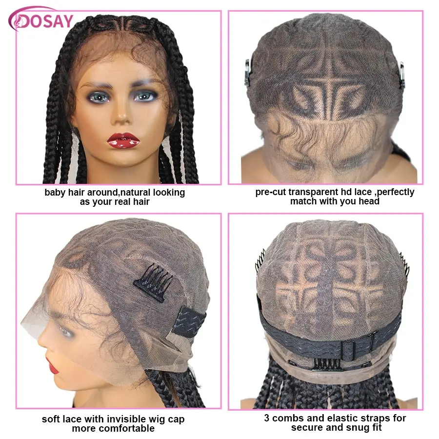 Synthetic Handtied 360 Full Lace Wig Flower Style Cornrow Braided Wigs With Baby Hair Knotless Box Fulani Braids For Black Women