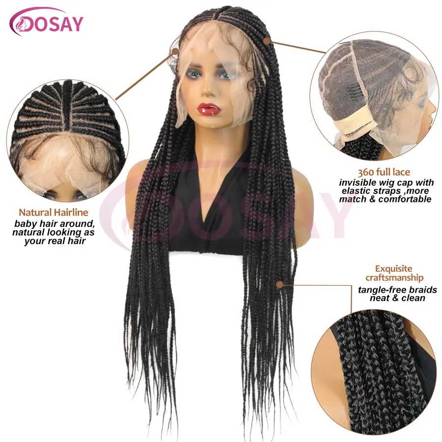 Red Burgundy Synthetic Full Lace Braided Wigs Goddess Fulani Cornrows Braids Wig Black Women Box Knotless Braids Front Wigs 32''