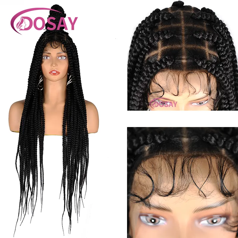 36 Inches Synthetic Cornrow Braided Wigs for Black Women with Baby Hair Lace Front Wigs Box Braids Wig Daily Use