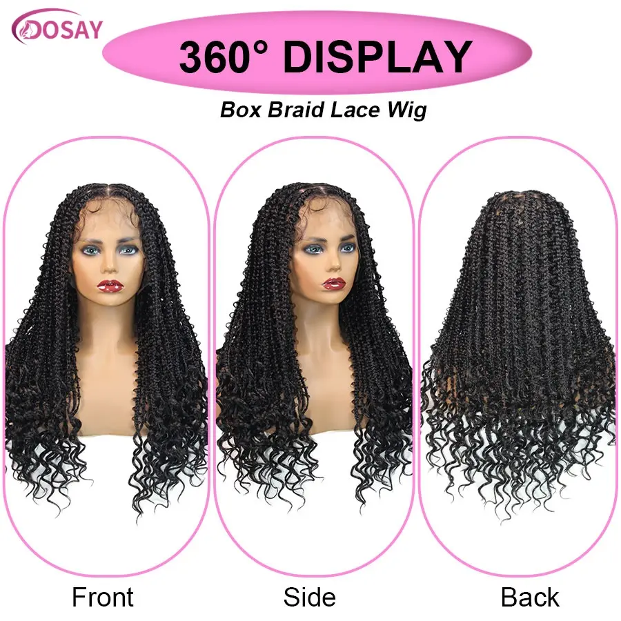 24" Butterfly Braids With Curl Ends Synthetic Knotless Box Braided Wigs For Black Women Goddess Full Lace Front Wig Braided Wigs