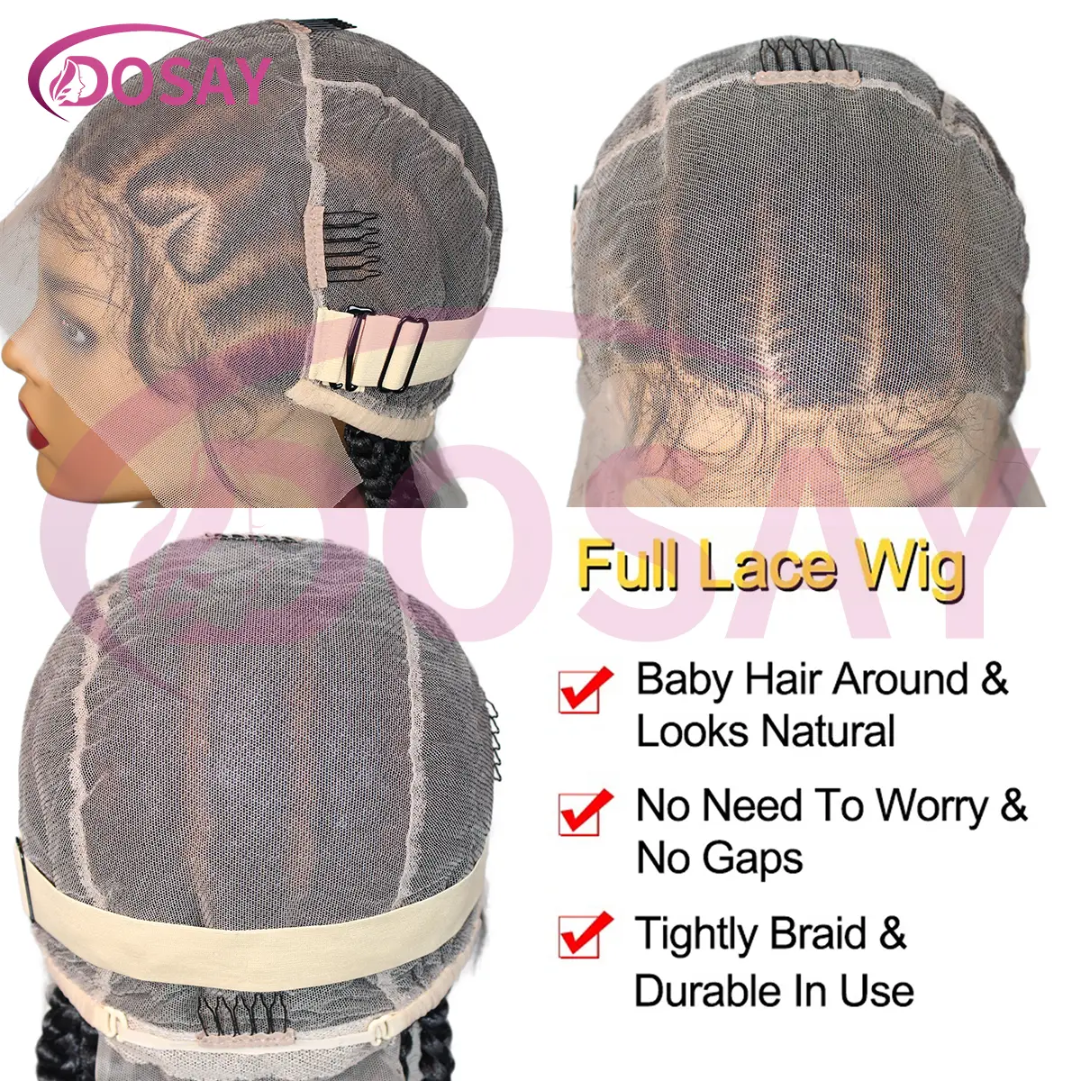 36Inch Heart Full Lace Knotless Box Braided Wig for Women - Synthetic Cornrow Box Style Braided Wig for Daily Use