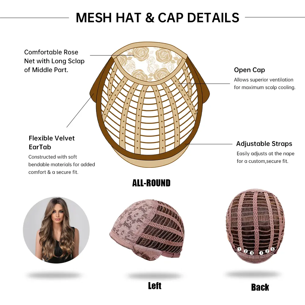 ALAN EATON Medium Brown Long Wavy Wig Synthetic Hair Wigs for Women Female African American Mixed Blonde Highlight Wigs Cosplay