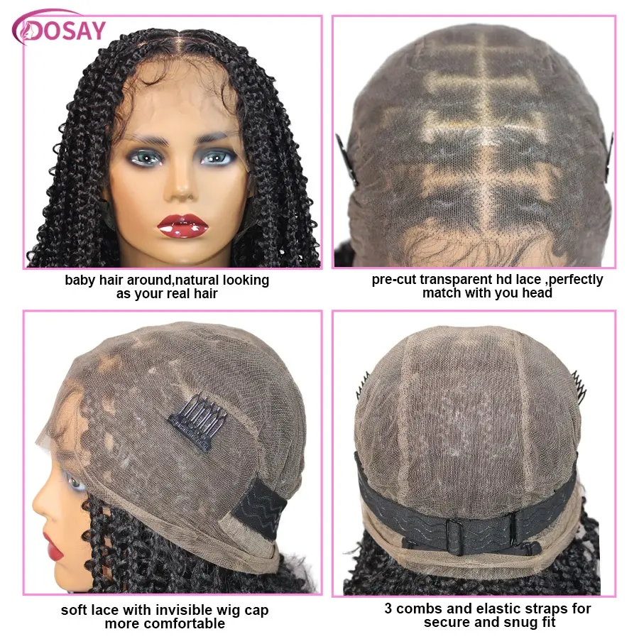 24" Butterfly Braids With Curl Ends Synthetic Knotless Box Braided Wigs For Black Women Goddess Full Lace Front Wig Braided Wigs