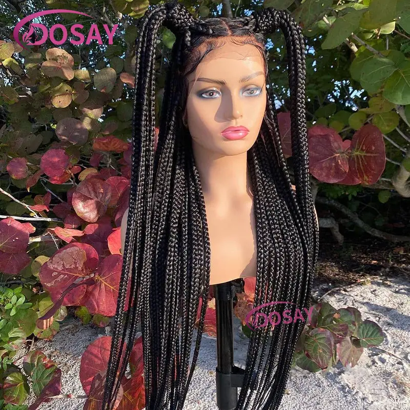 Synthetic Full Lace Wig For Women Big Square Braided Wigs Knotless Large Box Braids Wig With Baby Hair Wig Braid African 36Inch