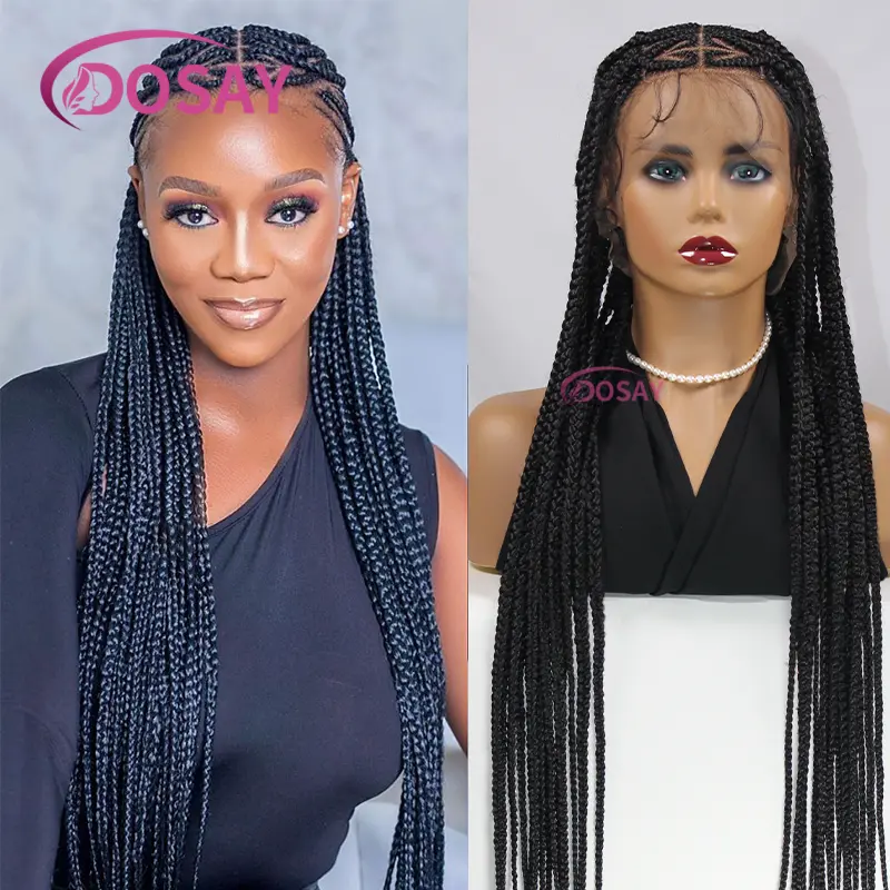 Cornrow Braids Lace Wigs 36 Inches Synthetic Full Lace Braided Wigs for Black Women with Baby Hair Knotless Box Braids Wigs