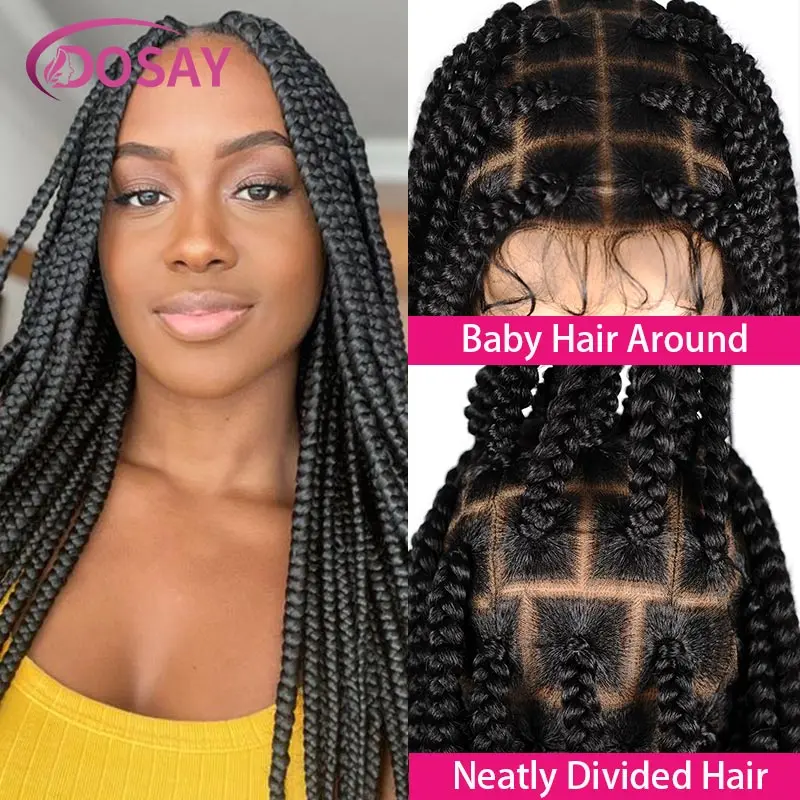 Synthetic Full Lace Wig For Women Big Square Braided Wigs Knotless Large Box Braids Wig With Baby Hair Wig Braid African 36Inch