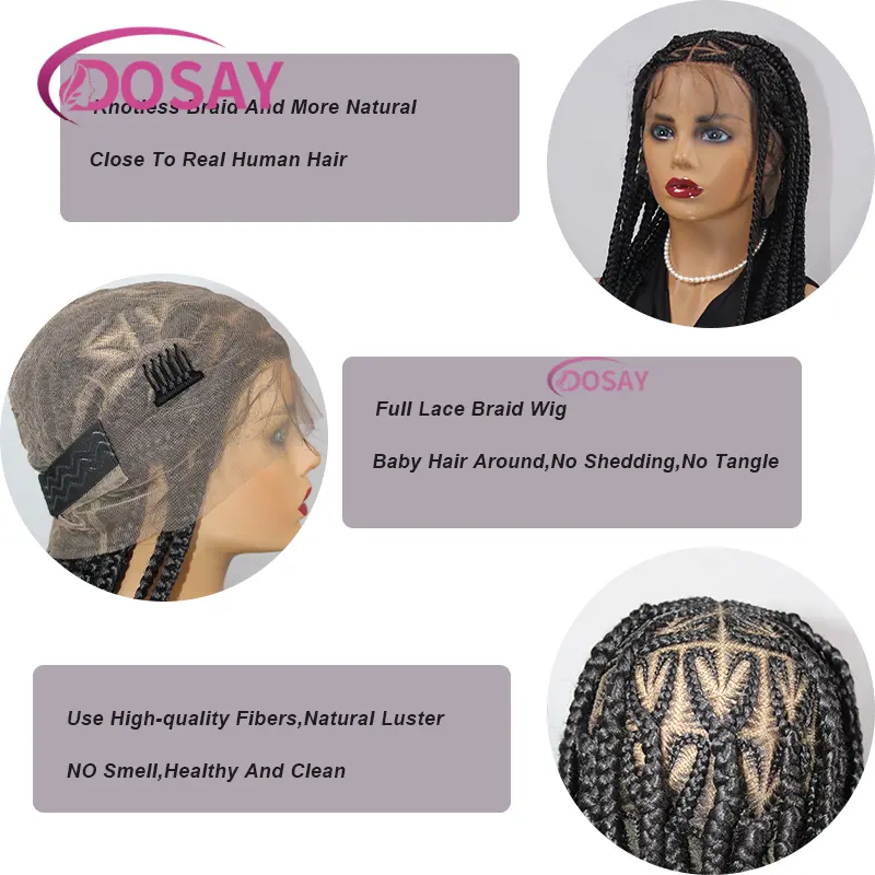 Cornrow Braids Lace Wigs 36 Inches Synthetic Full Lace Braided Wigs for Black Women with Baby Hair Knotless Box Braids Wigs