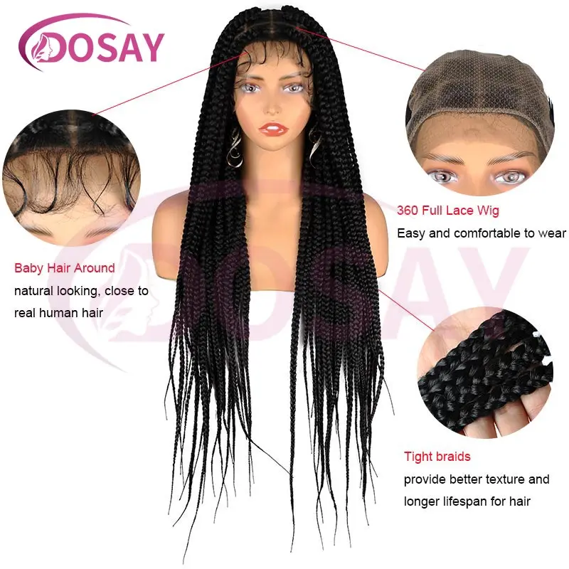 Synthetic Full Lace Wig For Women Big Square Braided Wigs Knotless Large Box Braids Wig With Baby Hair Wig Braid African 36Inch