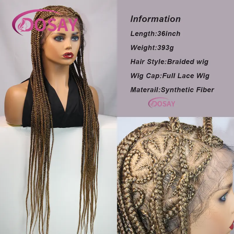 Cornrow Braids Lace Wigs 36 Inches Synthetic Full Lace Braided Wigs for Black Women with Baby Hair Knotless Box Braids Wigs