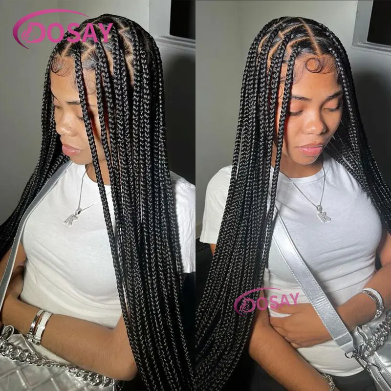 Synthetic Full Lace Wig For Women Big Square Braided Wigs Knotless Large Box Braids Wig With Baby Hair Wig Braid African 36Inch