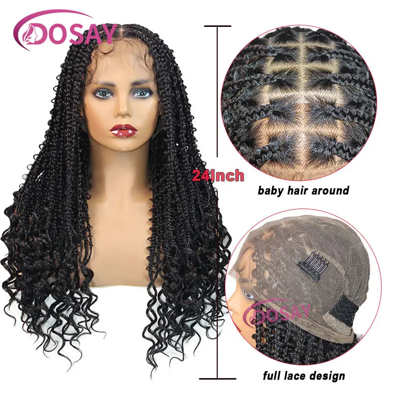 24" Butterfly Synthetic Braided Wigs Full Lace Wigs For Black Women African Braiding Hair Goddess Locs Box Braids Lace Wigs