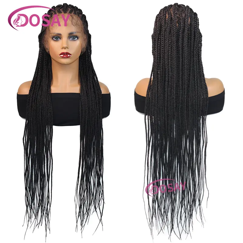 Synthetic Lightweight Full Lace Wig Braided Wigs For Women Knotless Box Braids Wig With Baby Hair Braid Lace Wig 36Inch