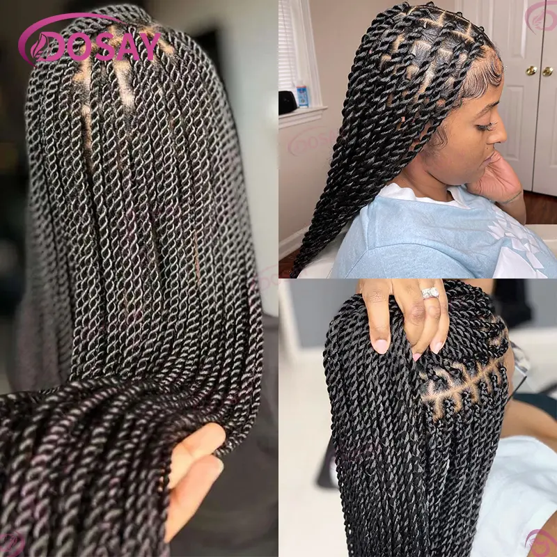 Synthetic Twist Braids Hair Super Long Wig Knotless Box Braided Wigs For Black Women Cheap Wigs On Clearance Sale Full Lace Wig