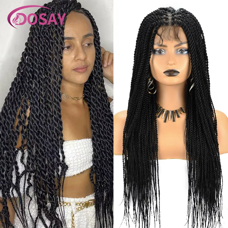 Synthetic Twist Braids Hair Super Long Wig Knotless Box Braided Wigs For Black Women Cheap Wigs On Clearance Sale Full Lace Wig