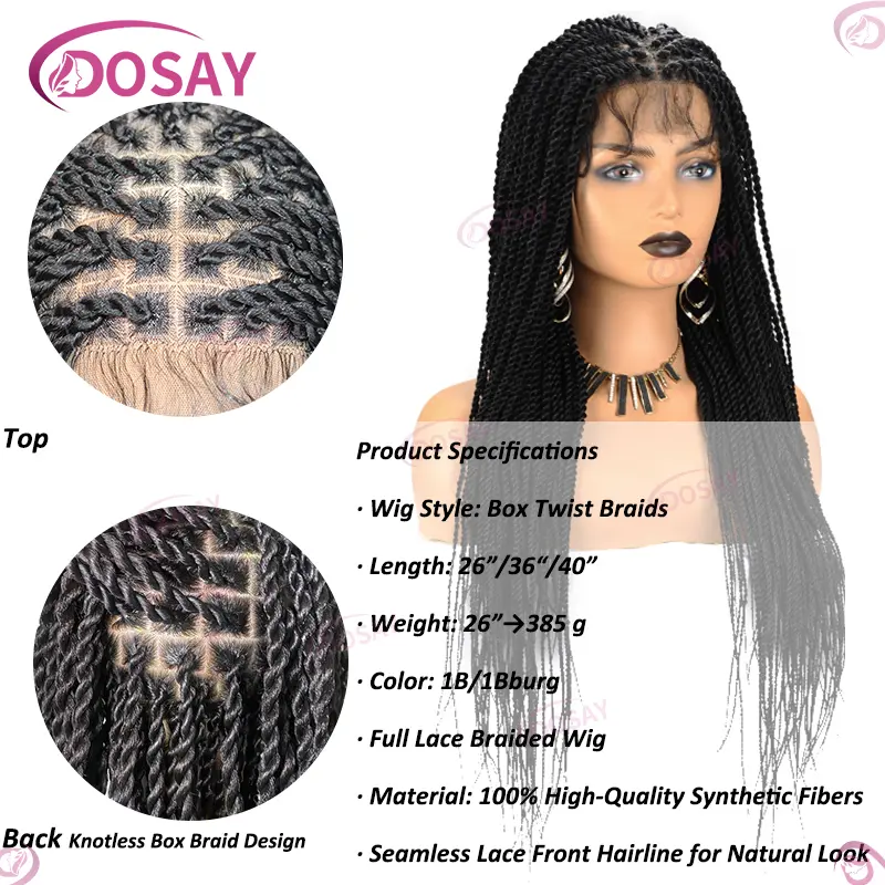 Synthetic Twist Braids Hair Super Long Wig Knotless Box Braided Wigs For Black Women Cheap Wigs On Clearance Sale Full Lace Wig