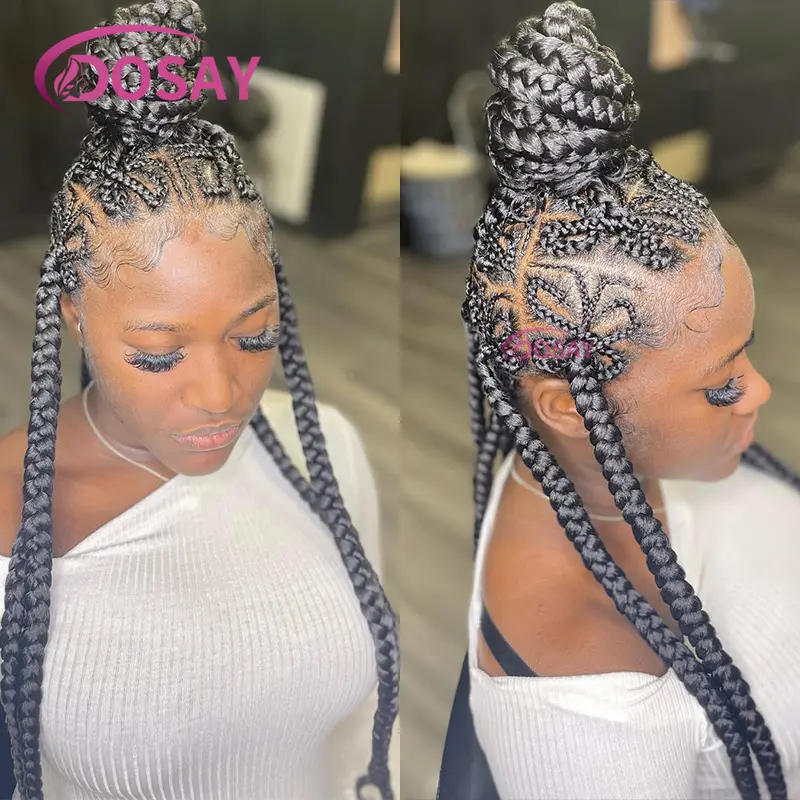 36" Butterfly Synthetic Braided Wigs For Black Women Cornrow Full Lace Wig Knotless Box Braiding Wig With Baby Hair African