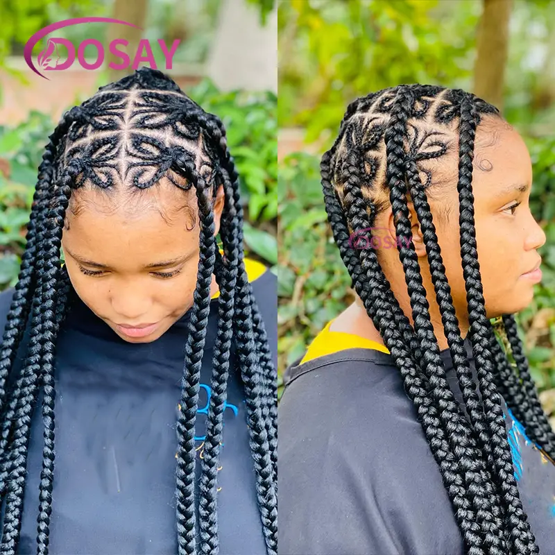 36" Butterfly Synthetic Braided Wigs For Black Women Cornrow Full Lace Wig Knotless Box Braiding Wig With Baby Hair African