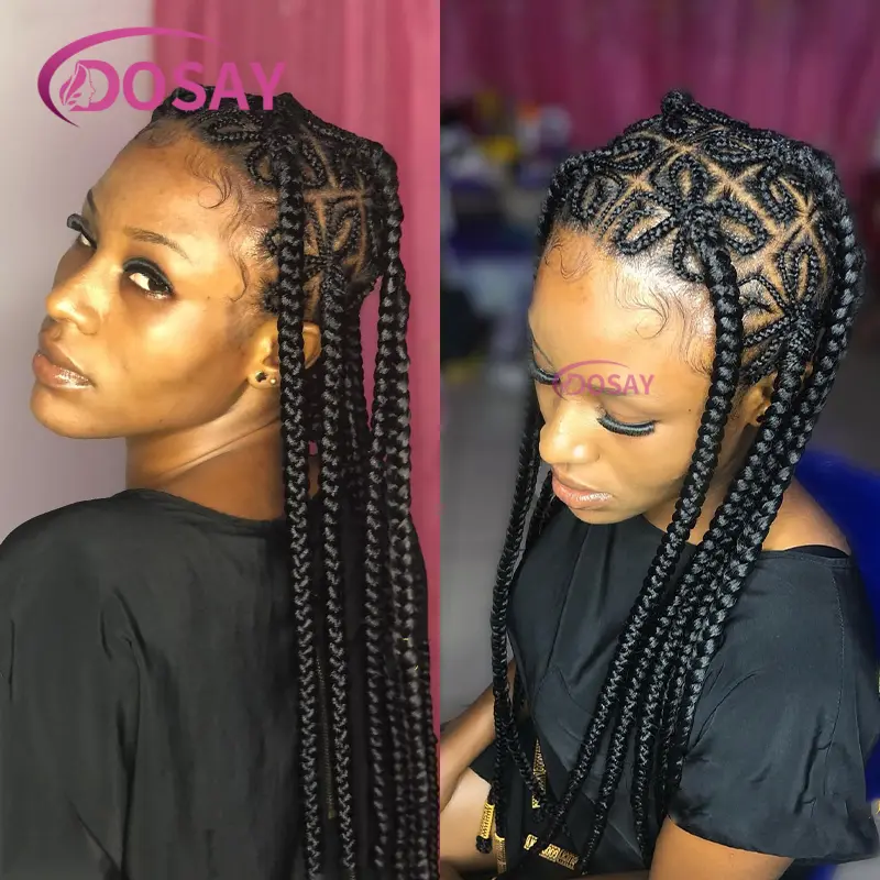 36" Butterfly Synthetic Braided Wigs For Black Women Cornrow Full Lace Wig Knotless Box Braiding Wig With Baby Hair African