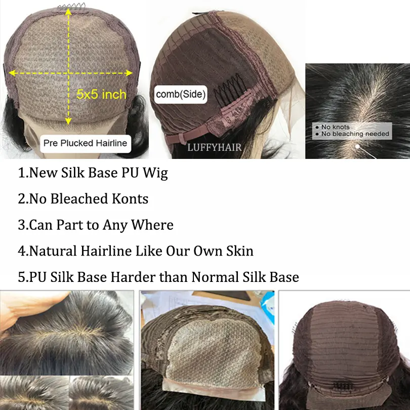 Deep Wave Human Hair Wigs with Baby Hair Glueless 5x5 Silk Base Closure Wigs For Women 30inch 200% Density