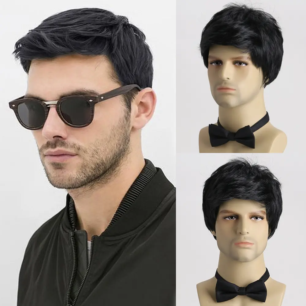 Short  Natural Curly Hair For Male Young Men Heat Resistant Fiber Synthetic Wigs