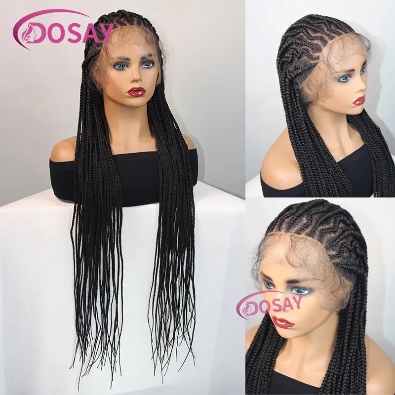 Synthetic Lightweight Full Lace Wig Braided Wigs For Women Knotless Box Braids Wig With Baby Hair Braid Lace Wig 36Inch