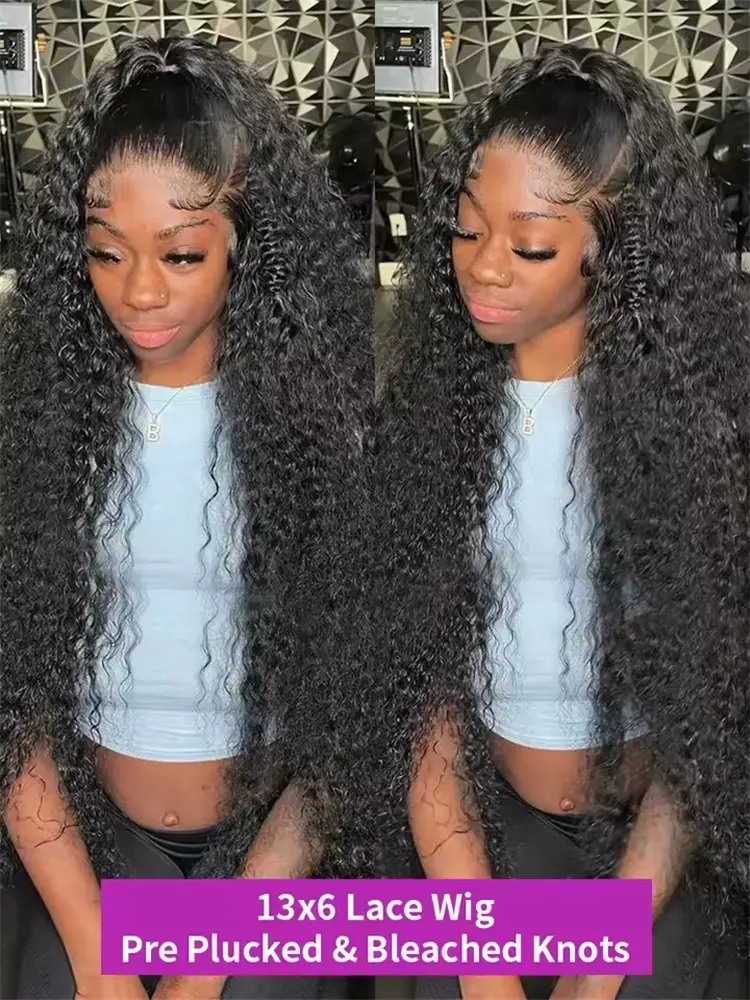 Transparent 200% Density Water Culry 360 Full Lace Frontal Wig Human Hair 40Inch Deep Wave 13x4 13x6 Hd Lace Front Wig For Women