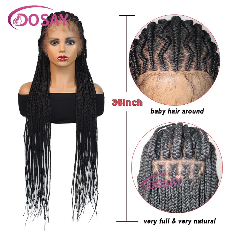 Synthetic Lightweight Full Lace Wig Braided Wigs For Women Knotless Box Braids Wig With Baby Hair Braid Lace Wig 36Inch
