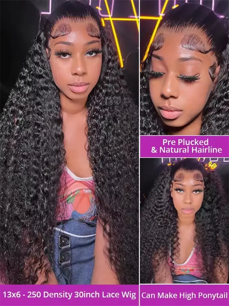 Transparent 200% Density Water Culry 360 Full Lace Frontal Wig Human Hair 40Inch Deep Wave 13x4 13x6 Hd Lace Front Wig For Women