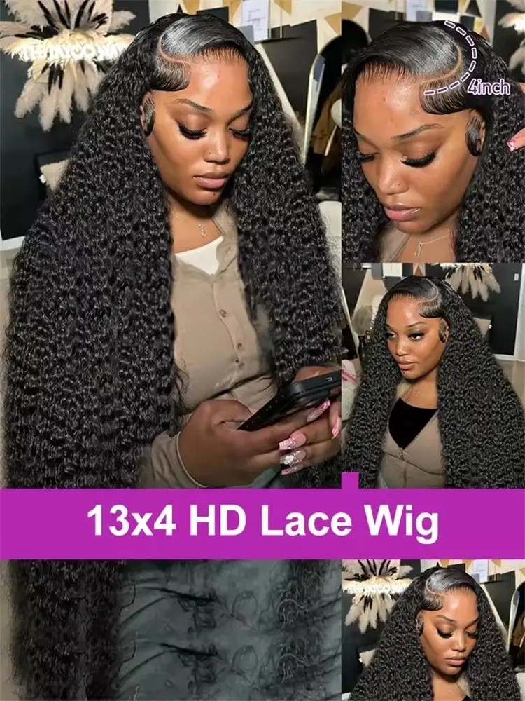 Transparent 200% Density Water Culry 360 Full Lace Frontal Wig Human Hair 40Inch Deep Wave 13x4 13x6 Hd Lace Front Wig For Women