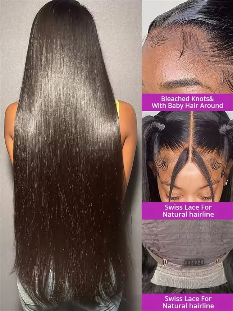 30 40 Inch Bone Straight 13x6 HD Lace Frontal Wigs Pre Plucked Brazilian Transparent Lace Front Human Hair For Women 200 Density