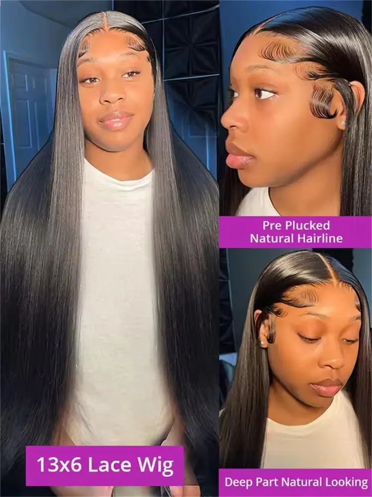 30 40 Inch Bone Straight 13x6 HD Lace Frontal Wigs Pre Plucked Brazilian Transparent Lace Front Human Hair For Women 200 Density