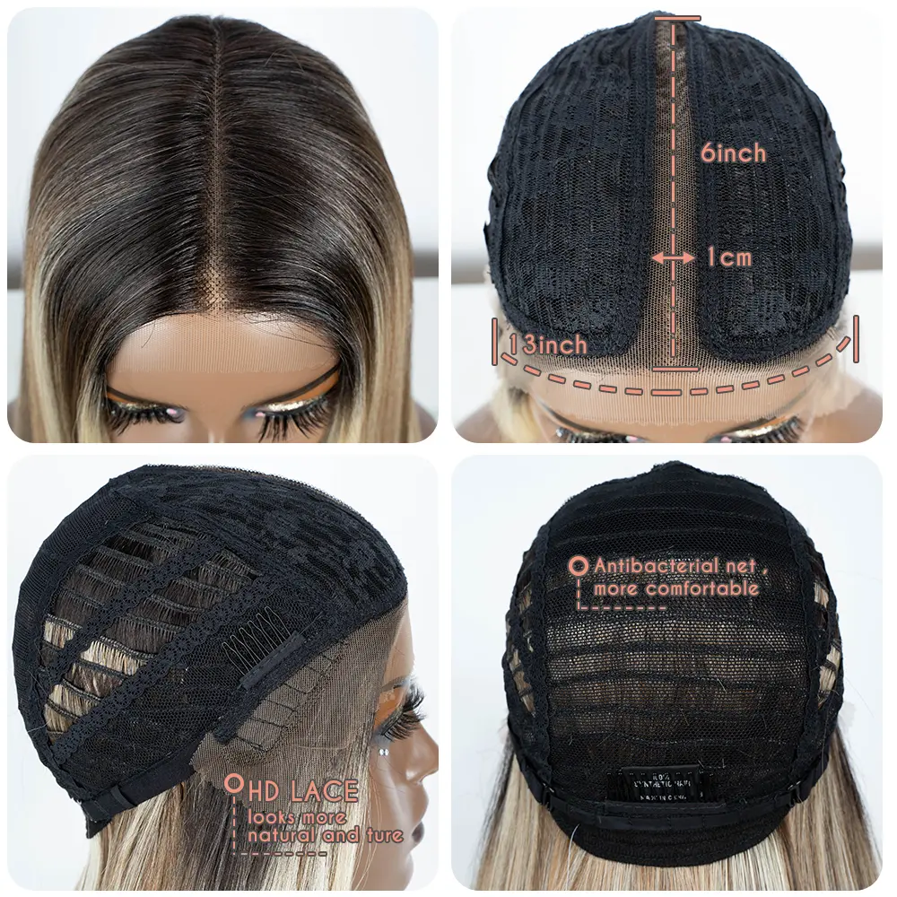 Synthetic Lace Front Wigs Highlight Brwon Blonde Black Wig For Women Long Straight  Lace WIg 38Inch Synthetic Heat Resistant Wig