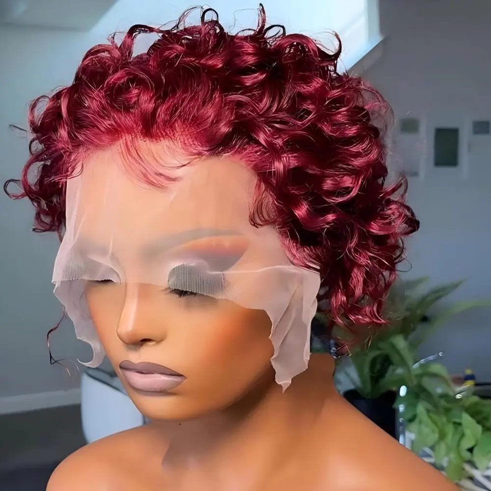 13x1 Pixie Curly Human Hair Wig Pixie Cut Curly Transparent Lace Wigs Brazilian Remy 100% Human Hair Wigs For Black Women