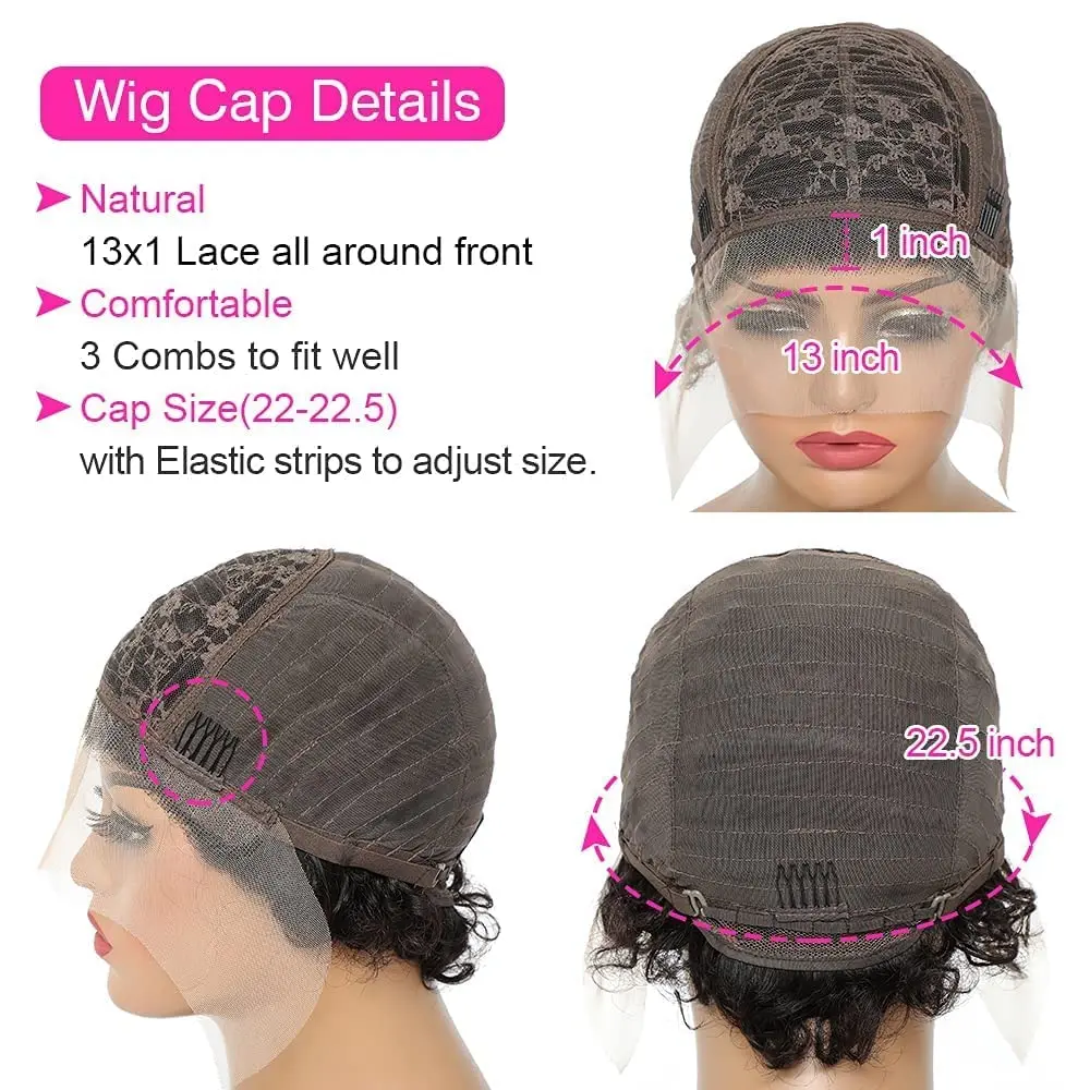 13x1 Pixie Curly Human Hair Wig Pixie Cut Curly Transparent Lace Wigs Brazilian Remy 100% Human Hair Wigs For Black Women