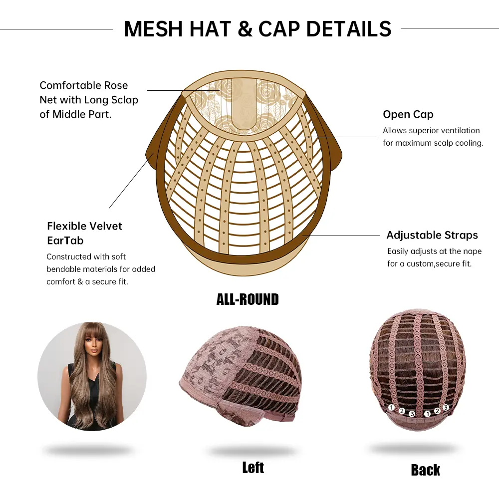 EASIHAIR Brown Mixed Blonde Synthetic Wigs with Bang Long Natural Wavy Hair Wig for Black Women Daily Cosplay Use Heat Resistant