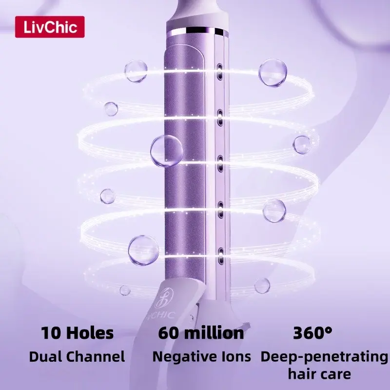LivChic 10 Holes Dual Channel 3 Options Curling Iron Produces 60 Million Negative Ions Classic Curls For Short Medium Long Hair
