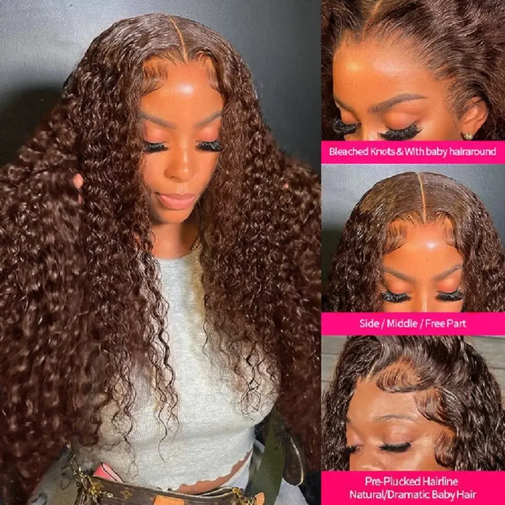 Chocolate Brown Lace Front Wig 13x4 13x6 Water Deep Wave Frontal Wig Colored HD Lace Front Wig Pre Plucked Curly Human Hair Wigs