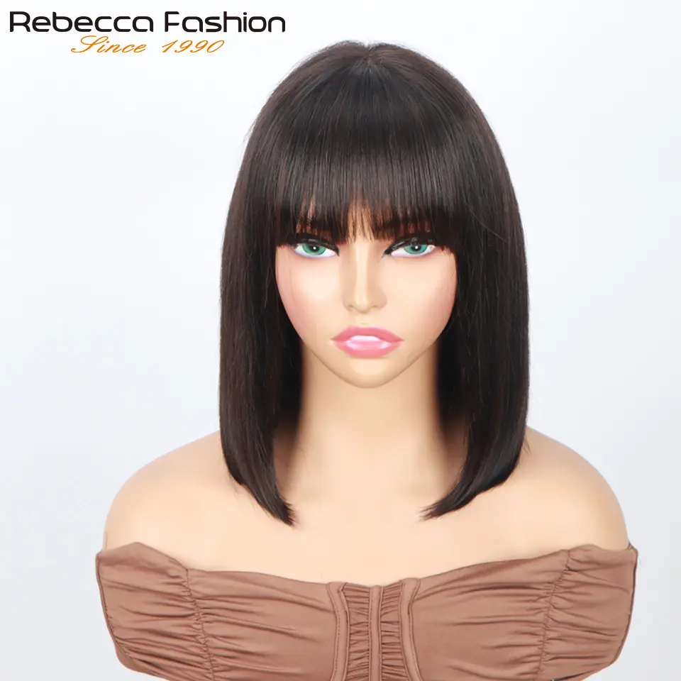 Brazilian Straight Bob Lace Wigs Glueless Straight Human Hair Wigs With Bangs Fringe Middle Part Bob Lace Wigs Realistic Scalp