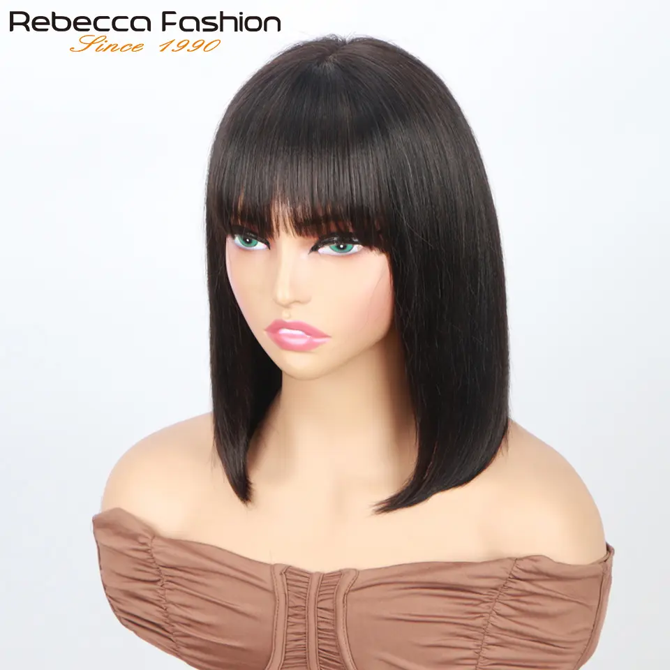 Brazilian Straight Bob Lace Wigs Glueless Straight Human Hair Wigs With Bangs Fringe Middle Part Bob Lace Wigs Realistic Scalp
