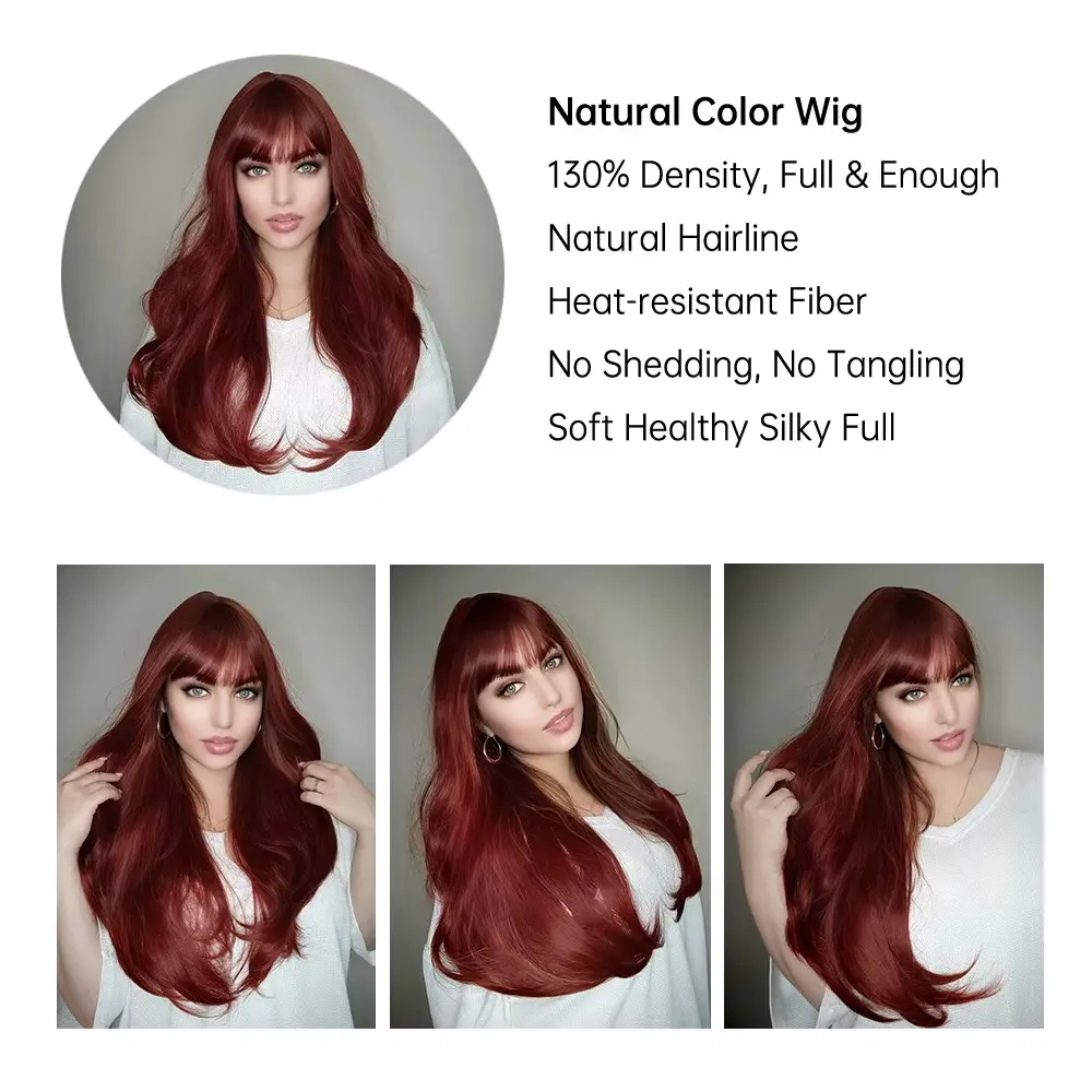Red wine color synthetic wig with big waves for Halloween party, Cosplay wig, everyday wig, high-temperature hair fiber wig set